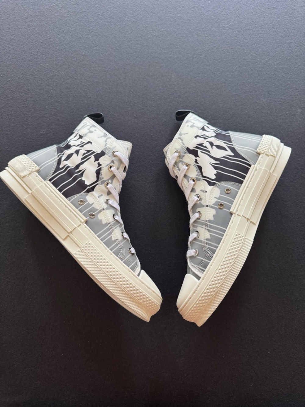 High-Top Graphic Sneakers in Gray and White